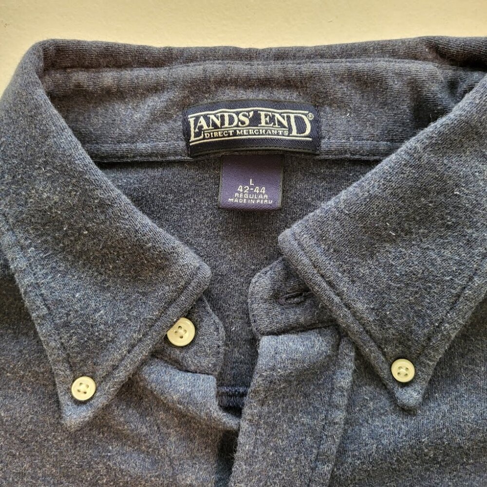 LAND'S END - MEN'S BUTTON DOWN, LONG S GRAY SWEATSHIIRT, SIZE LARGE